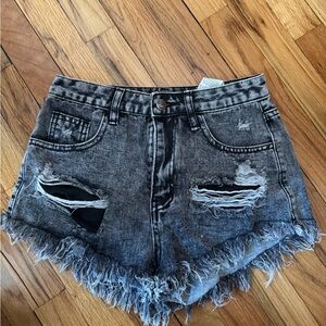 SHEIN Black Distressed Jean Shorts
